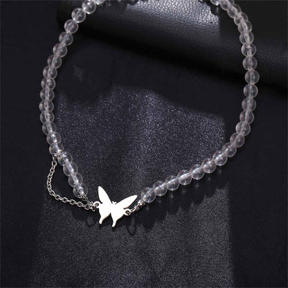 Acrylic & Silvertone Chain-Accent Butterfly Beaded Choker Necklace