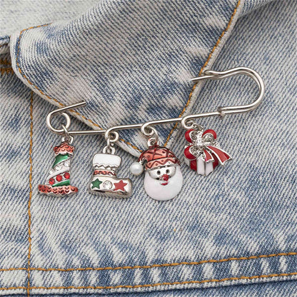 Cubic Zirconia & Silvertone Santa Charm Pin Brooch