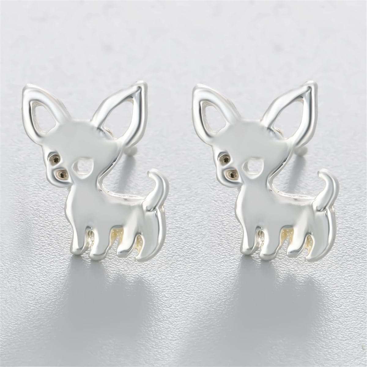 Silvertone Chihuahua Stud Earrings