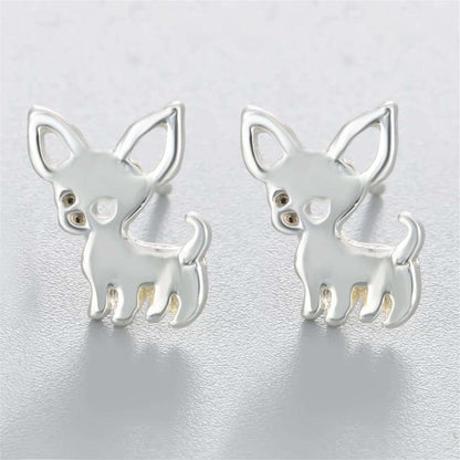 Silvertone Chihuahua Stud Earrings