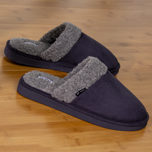 Born Men's Faux Suede and Sherpa Scuff Slippers (Black, Medium)