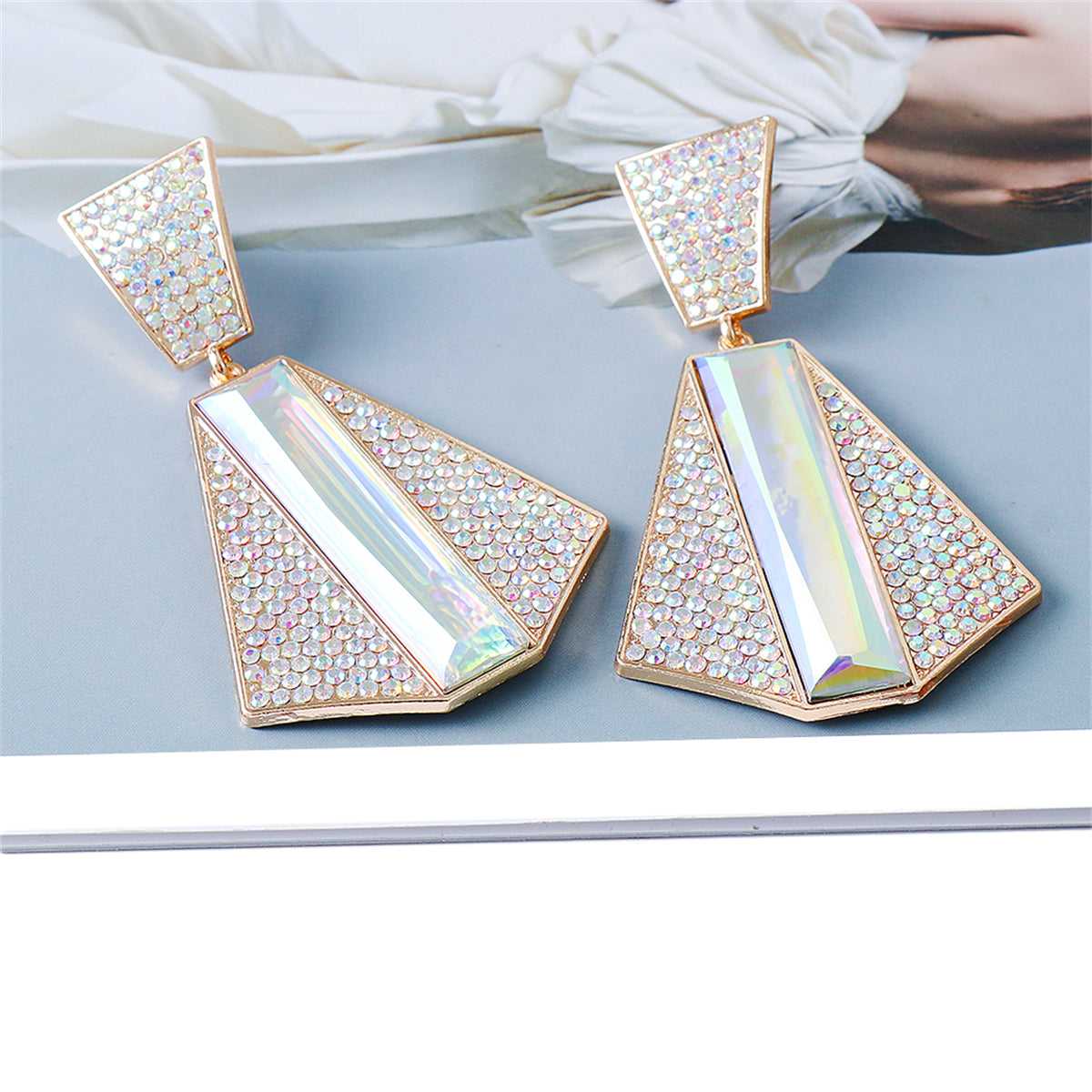Cubic Zirconia & Crystal Goldtone Abstract Drop Earrings