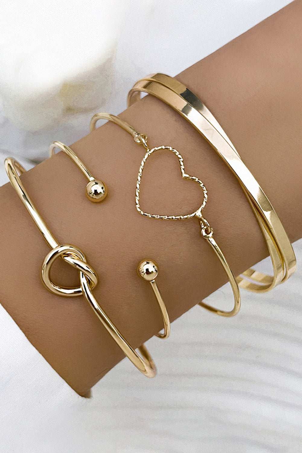 Gold Love Geometric Cross Bracelet 4-piece Set - Gold / ONE SIZE / 100%Alloy