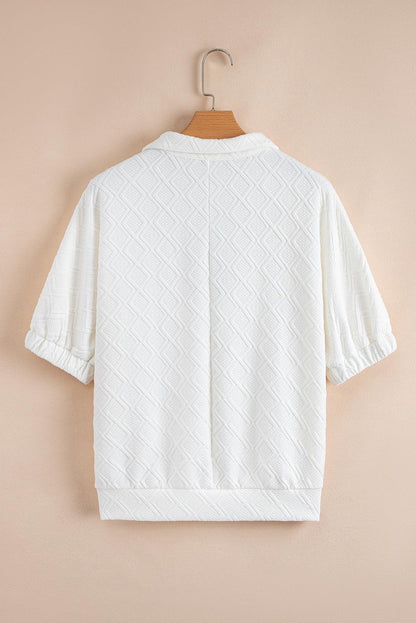 Threaded Pear Kami Striped Collar Textured Blouse