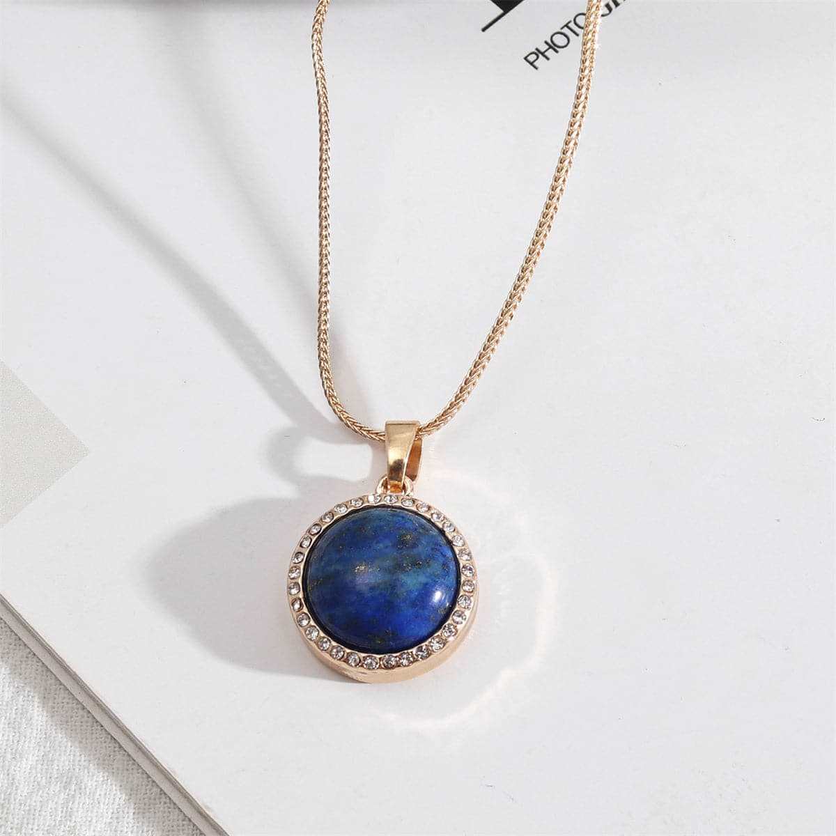 Blue Lapis & Cubic Zirconia Halo Round Pendant Necklace