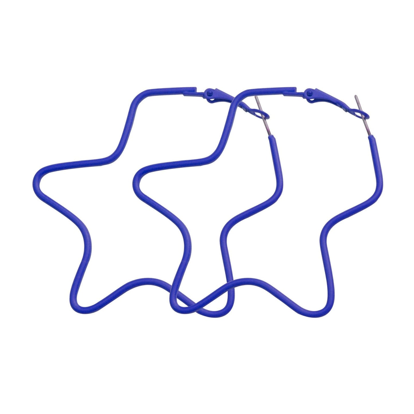 Dark Blue Enamel & Silvertone Star Hoop Earrings