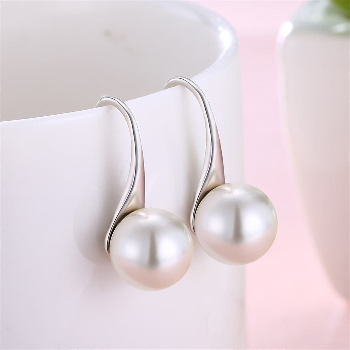 Pearl & Silvertone Tapered Drop Earrings