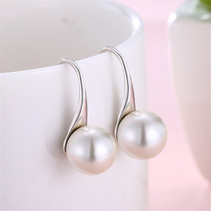 Pearl & Silvertone Tapered Drop Earrings