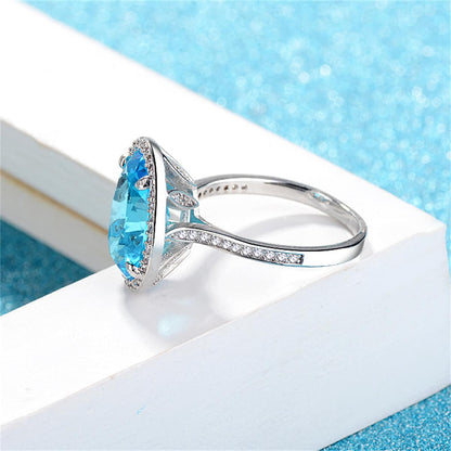 Sea Blue Crystal & Cubic Zirconia Oval-Cut Ring-9