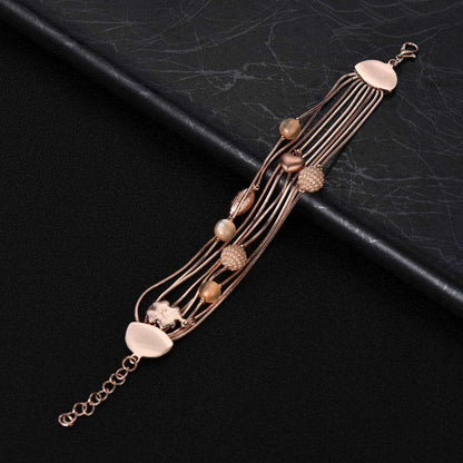 Pearl & Agate 18K Rose Gold-Plate Floral Layered Adjustable Bracelet