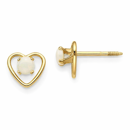 14k Yellow Gold Birthstone Heart Stud Earrings