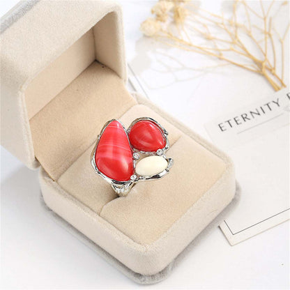 Red & Cream Cats Eye Abstract Ring-1