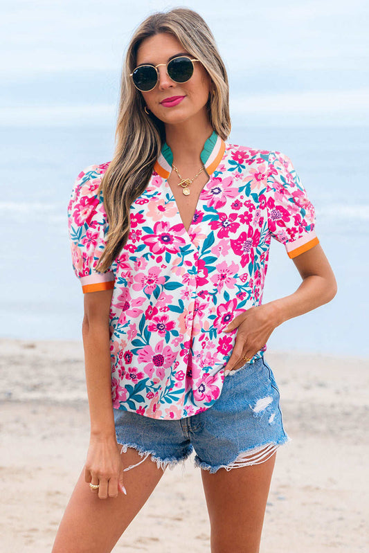 Threaded Pear Gianna Floral Short Sleeve Blouse