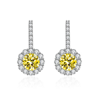 Yellow Crystal & Cubic Zirconia Silvertone Round Dangle Earrings