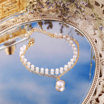 Pearl & Goldtone Layered Station Bracelet