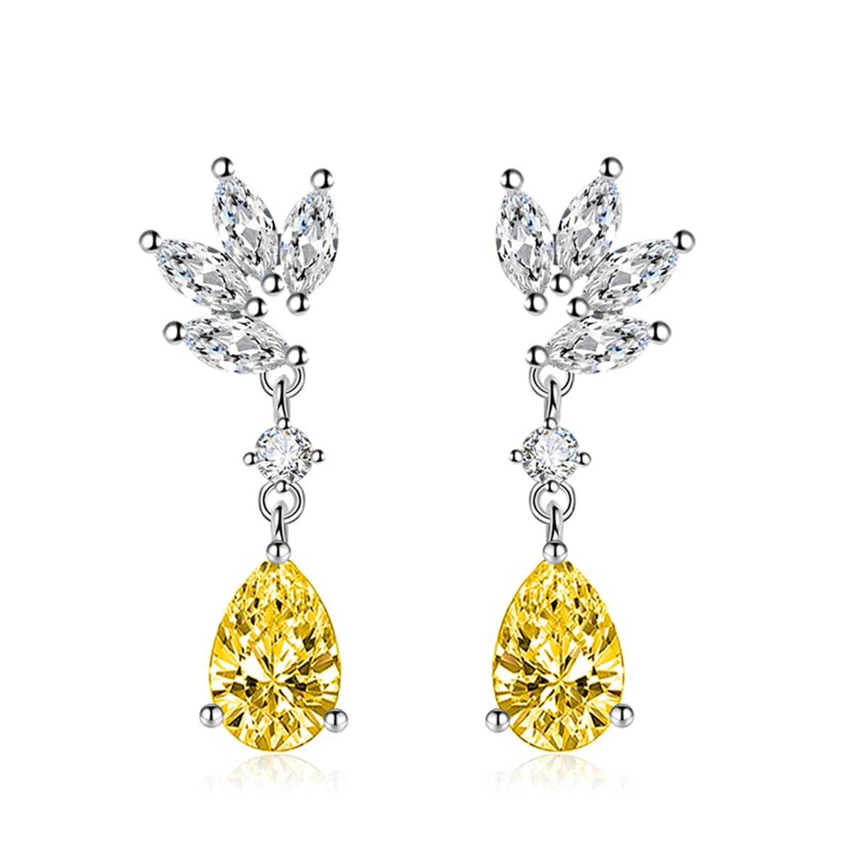 Cubic Zirconia & Yellow Crystal Botanical Drop Earrings