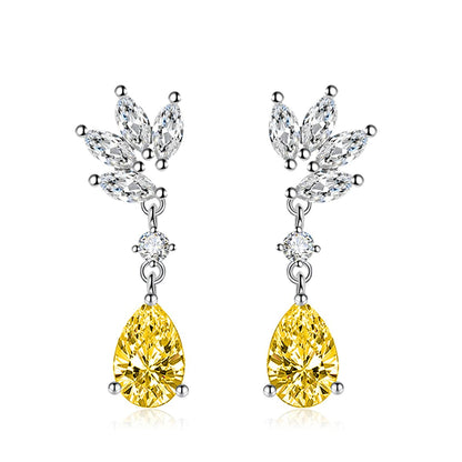Cubic Zirconia & Yellow Crystal Botanical Drop Earrings