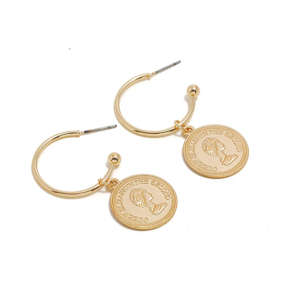 Rose Goldtone Queen Coin Drop Earrings