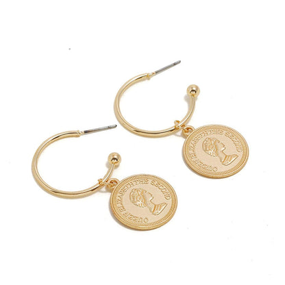 Rose Goldtone Queen Coin Drop Earrings