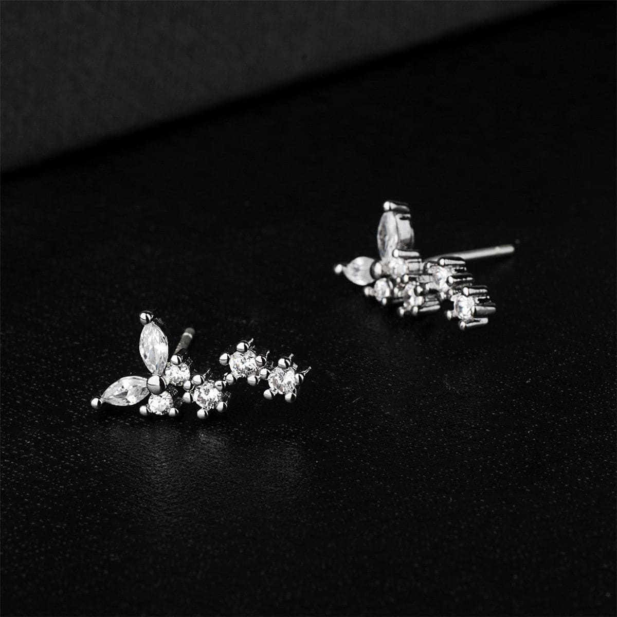 Cubic Zirconia & Silvertone Butterfly Drop Earrings