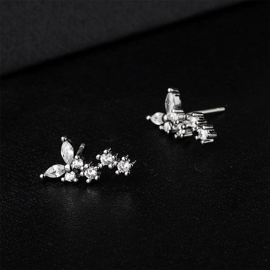 Cubic Zirconia & Silvertone Butterfly Drop Earrings