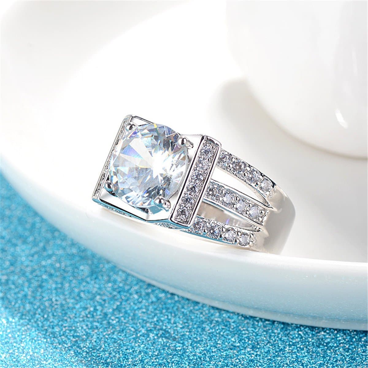 Clear Round Crystal & Cubic Zirconia Silvertone Ring