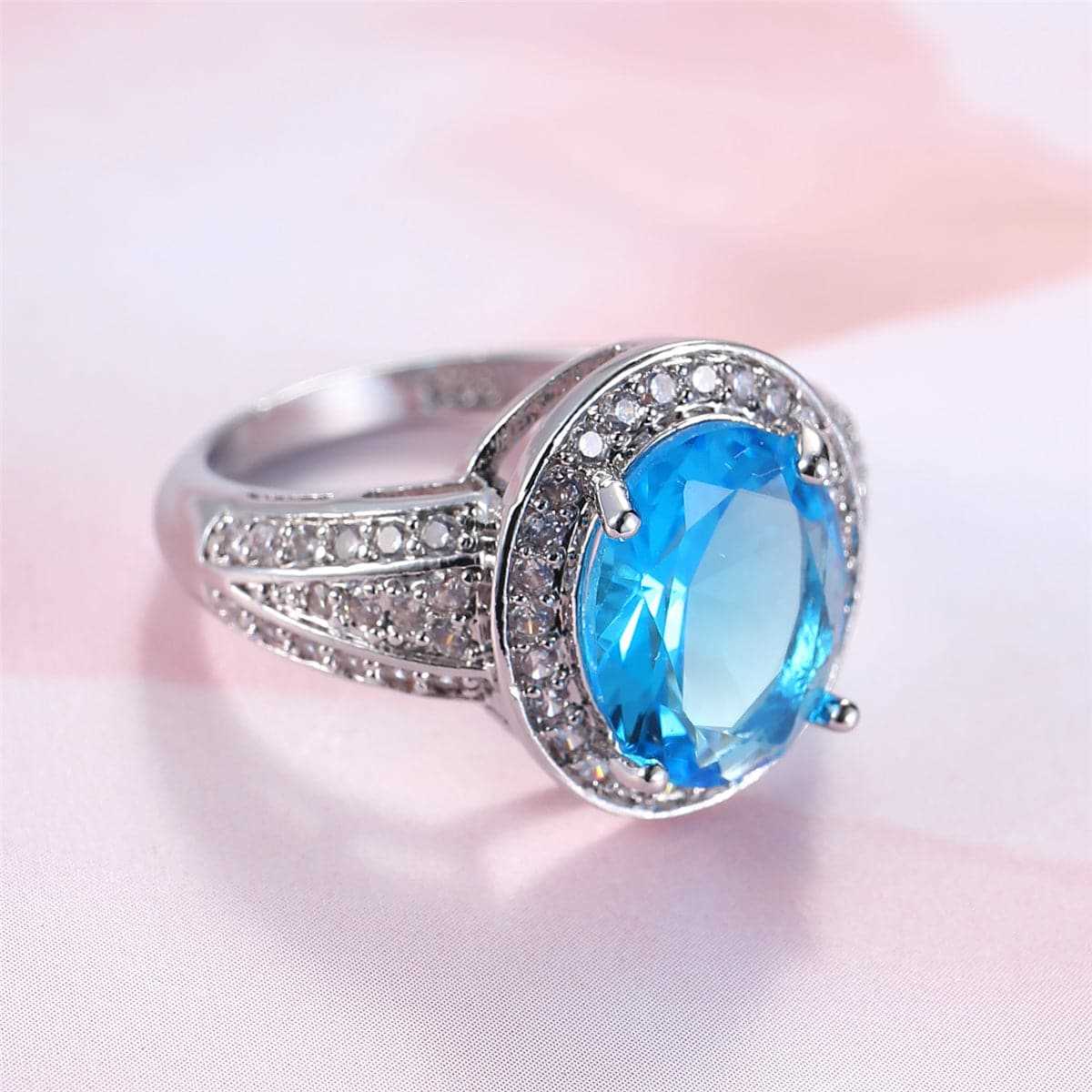 Sea Blue Crystal & Cubic Zirconia Silvertone Oval-Cut Ring