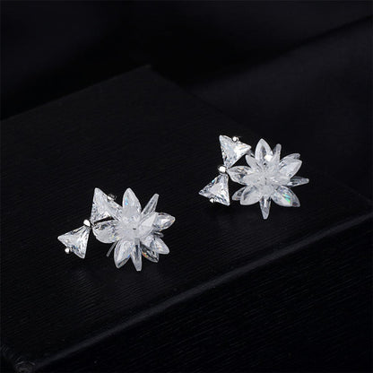 Cubic Zirconia & Crystal Silvertone Bow & Snowflake Drop Earrings