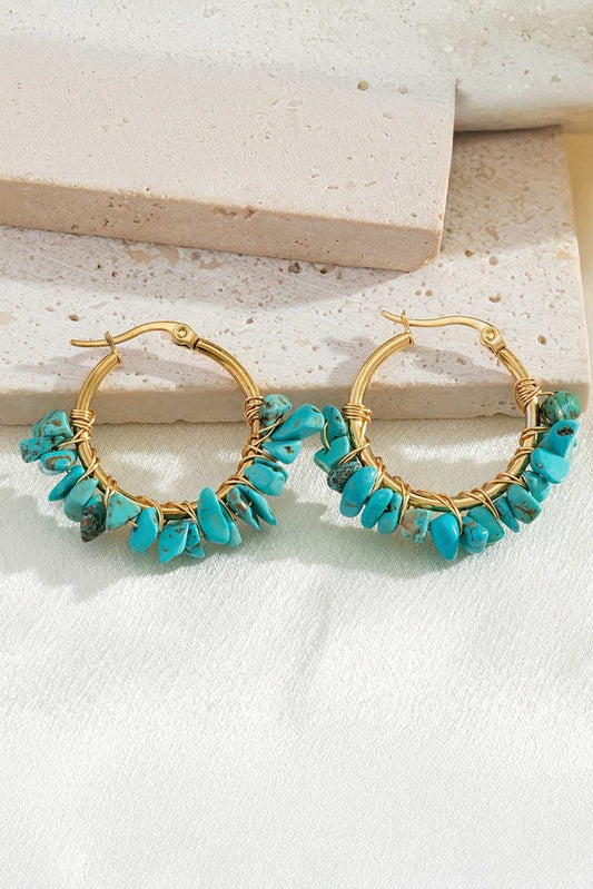 Threaded Pear Turquoise Irregular Stone Hoop Earrings