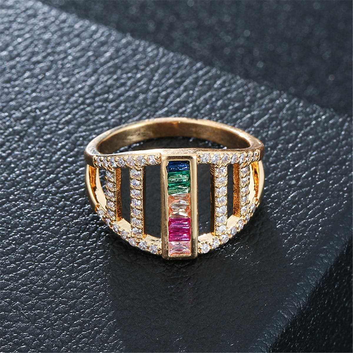 Cubic Zirconia & Rainbow Crystal Vertical Line Ring