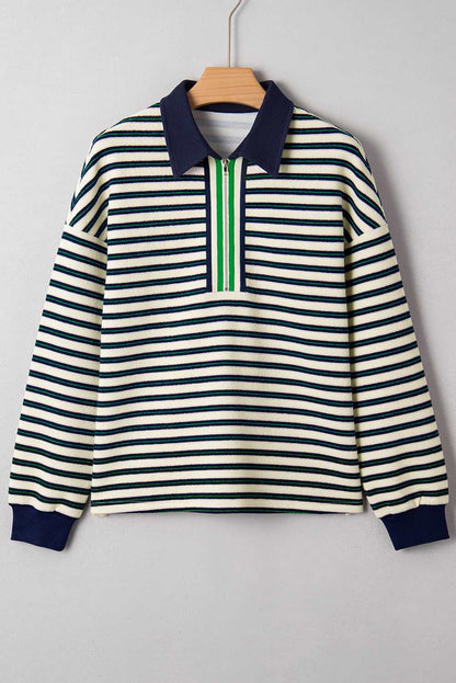 Louisa Contrast Collar Zip Long Sleeve Top