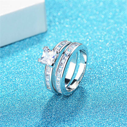 Princess Crystal & Silvertone Ring Set