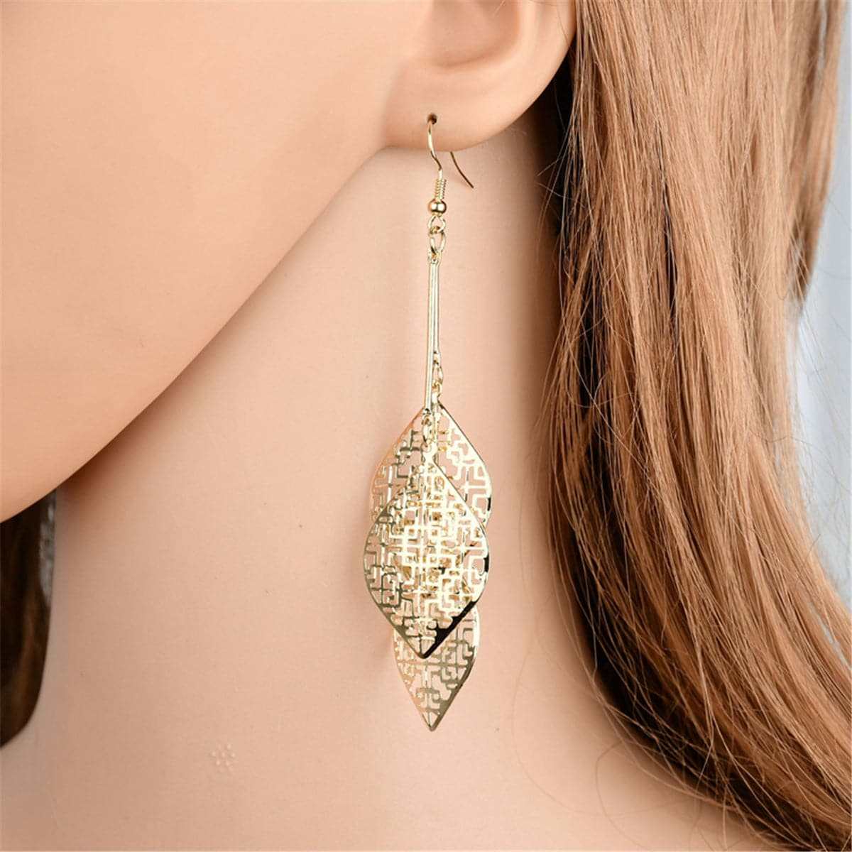 Goldtone Layered Leaves Drop Earrings