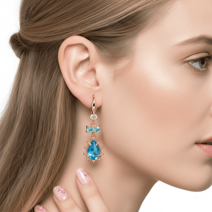 Blue Crystal & Cubic Zirconia Goldtone Teardrop Hook Earrings