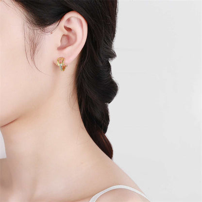 Cubic Zirconia & Goldtone Vachette Clasp Huggie Earrings