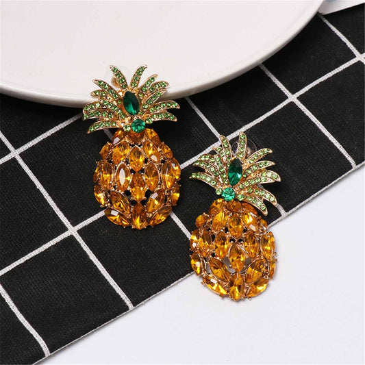 Orange Crystal & Cubic Zirconia Pineapple Drop Earrings