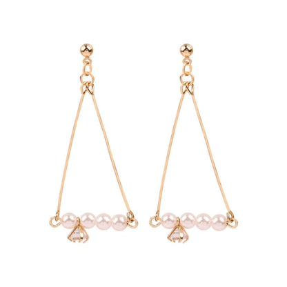 Pearl & Goldtone Charm Open Triangle Drop Earrings