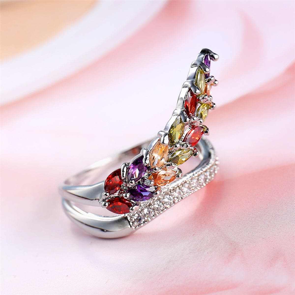 Cubic Zirconia & Silvertone Marquise-Cut Bypass Ring