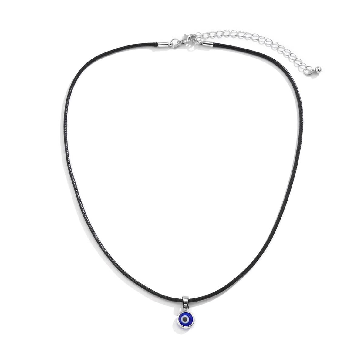 Blue Acrylic & Silvertone Evil Eye Pendant Necklace
