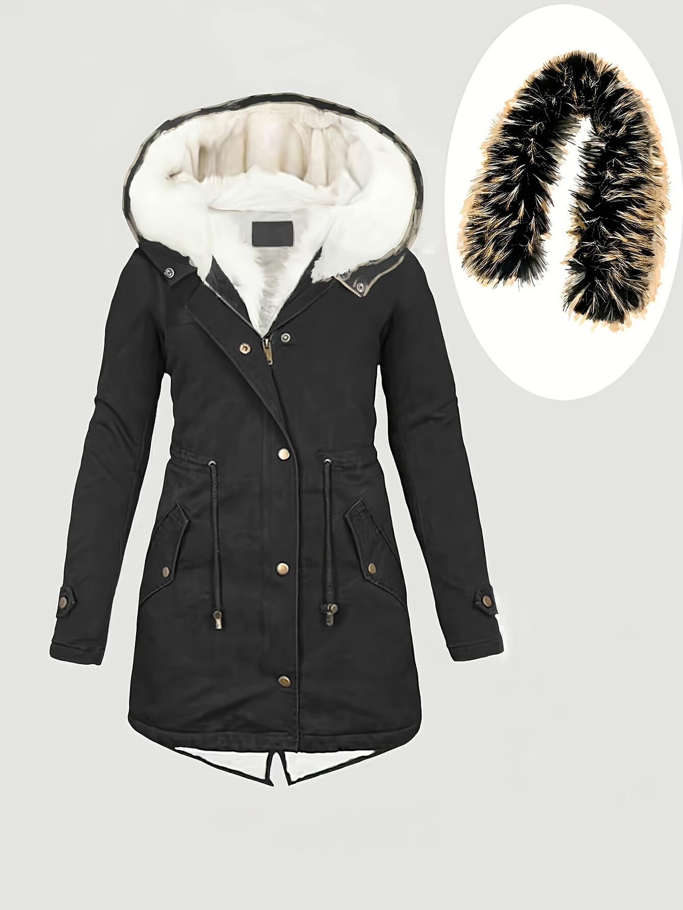 【BLACK/WHITE】STEEL PARKA Chic YC Women's Winter Parka Coat Fleece Lined Military Jacket