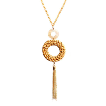 Shell & Goldtone Rattan Tassel Pendant Necklace