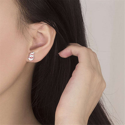 Enamel & Silvertone Snowman Stud Earrings