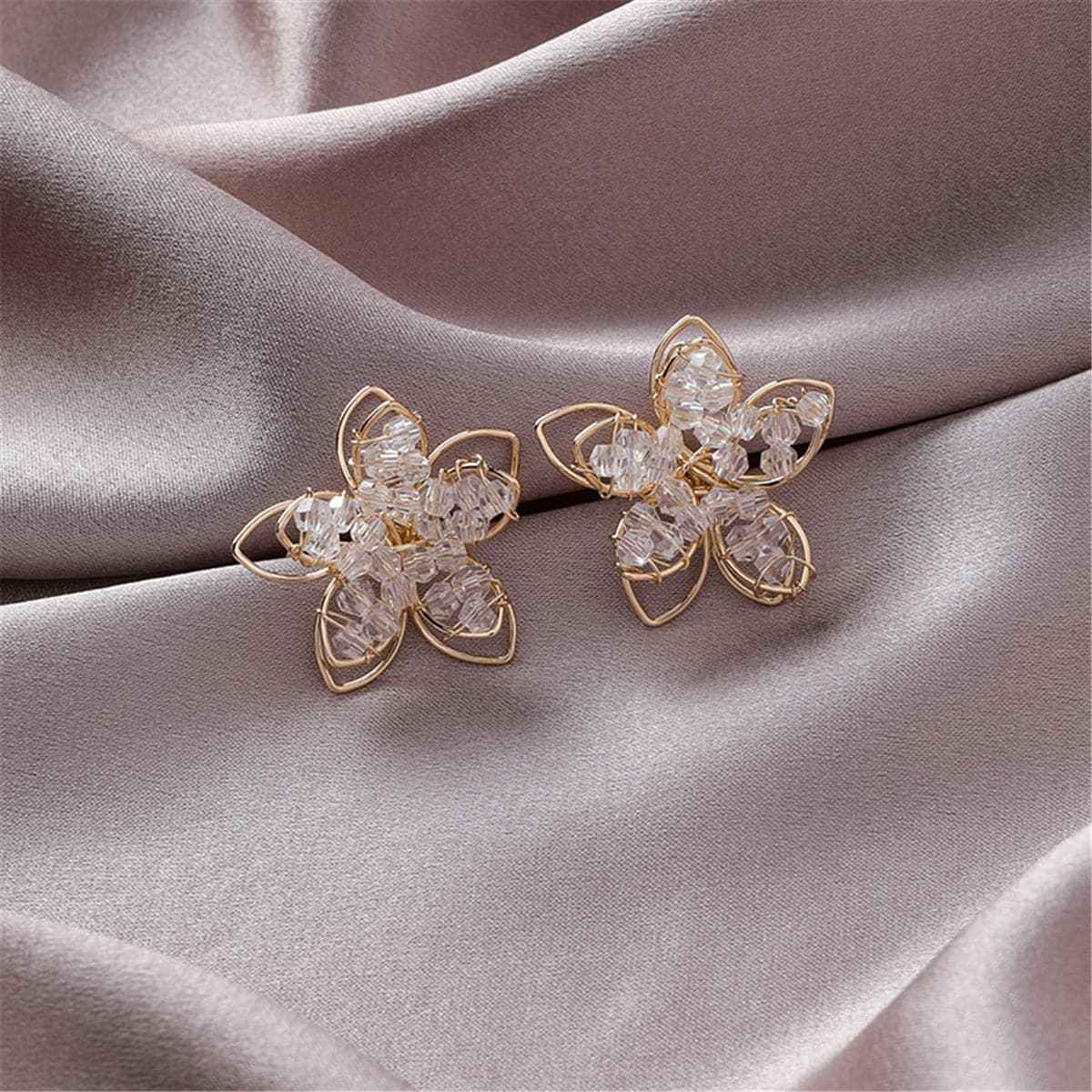 Goldtone Beaded Floral Stud Earrings