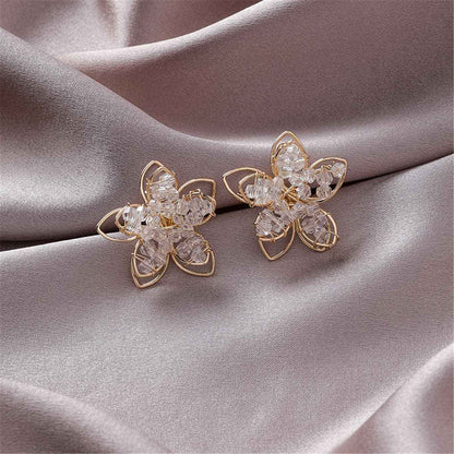 Goldtone Beaded Floral Stud Earrings