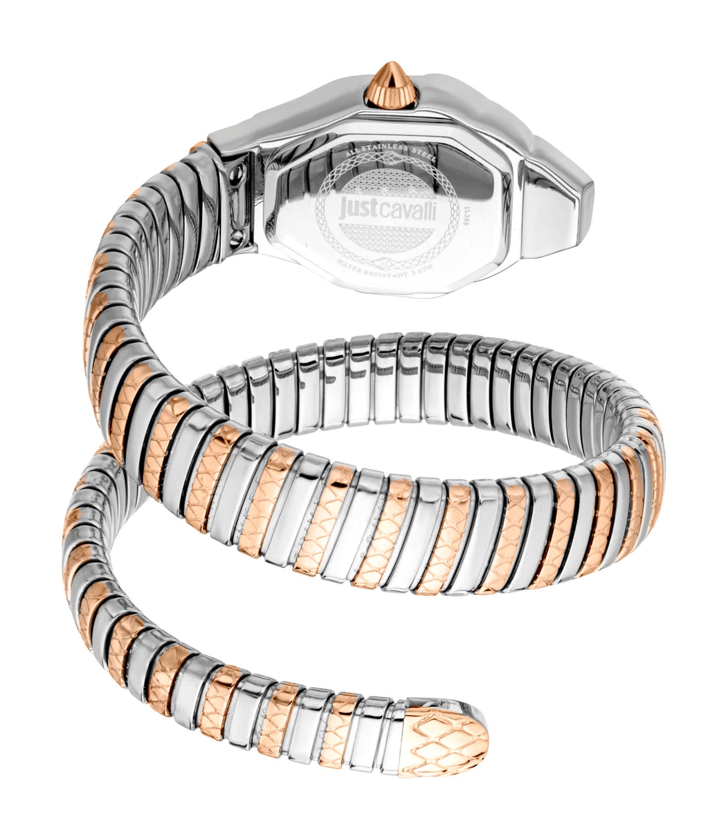 Just CAVALLI Women Watch, Two Tone Silver & Rose Gold Color Case, White MOP Dial, Two Tone Silver & Rose Gold Color Metal Bracelet, 2 Hands, 3 Atm