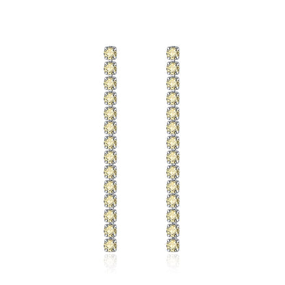 Yellow Cubic Zirconia & Silvertone Tassel Drop Earrings