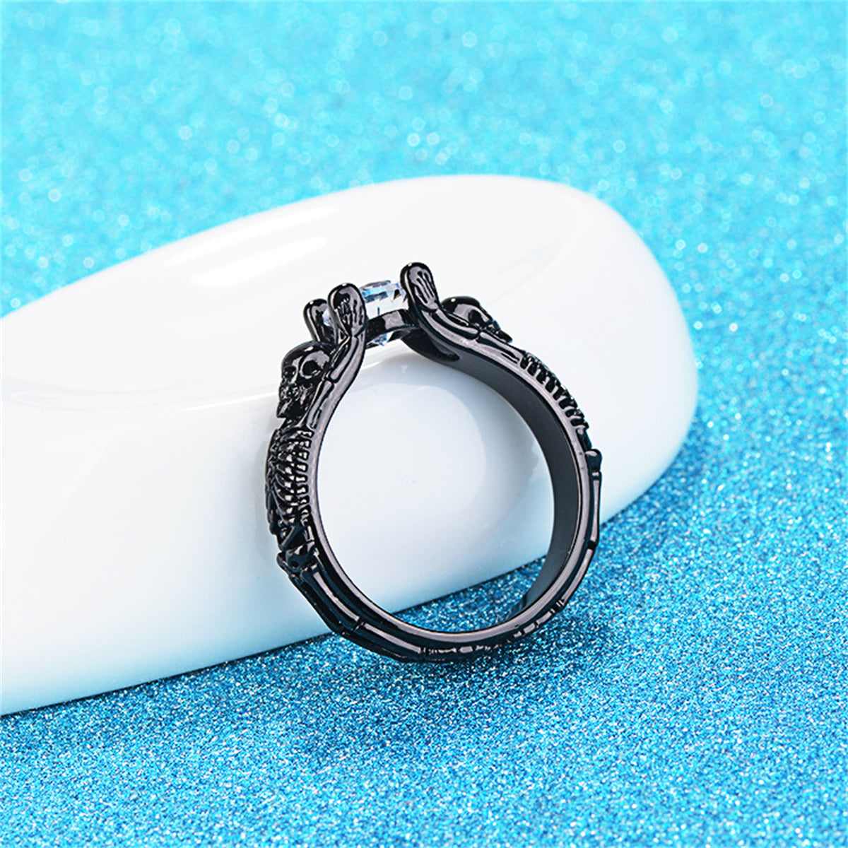Crystal & Black-Tone Skeleton Ring-4