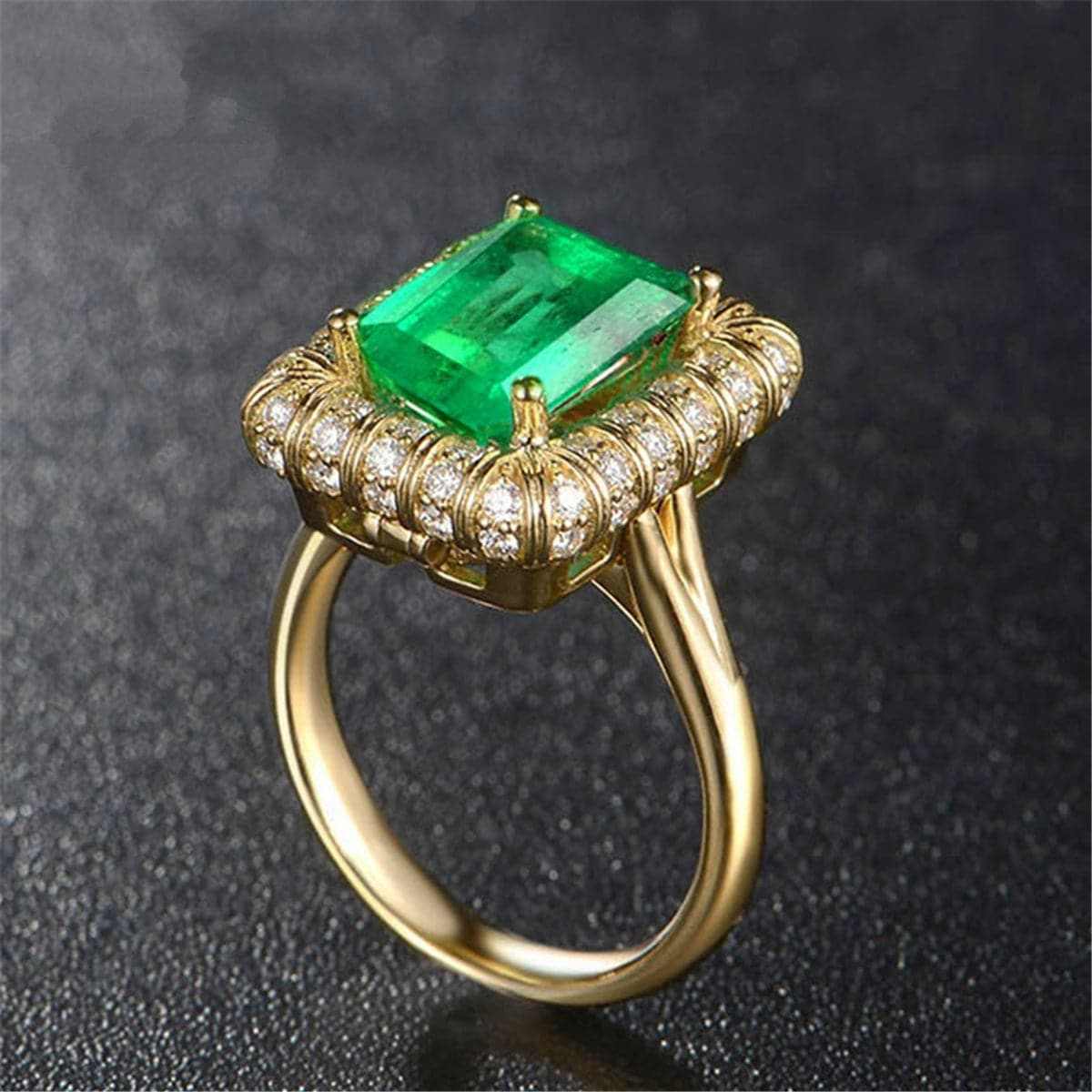 Green Cubic Zirconia & Crystal Emerald-Cut Halo Ring