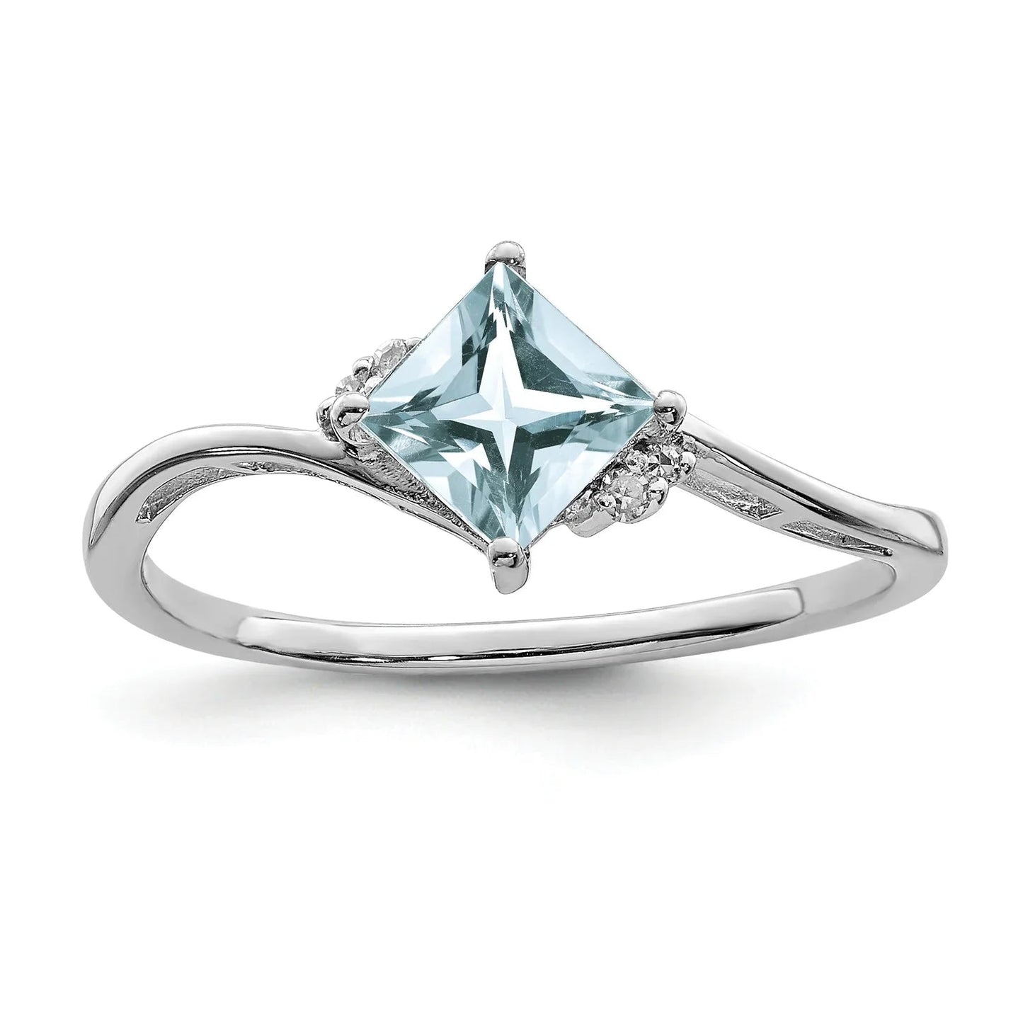Diamond and Aquamarine Solitaire Bypass Ring