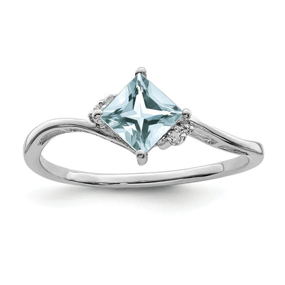 Diamond and Aquamarine Solitaire Bypass Ring